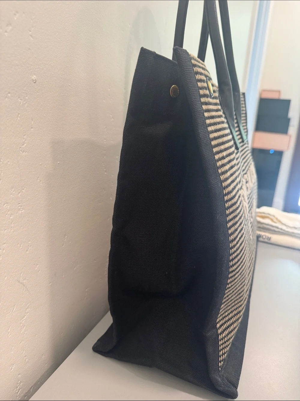 Saint Laurent Rive Gauche Tote Bag in Black & Cream